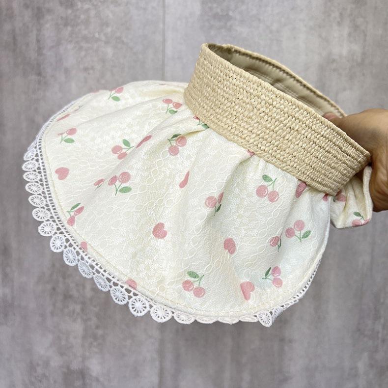 Spring Summer Hats For Girls Children Lace Flower Empty Top Sun Hat Outdoor Adjustable Foldable Sunhat Casual Beach Travel New