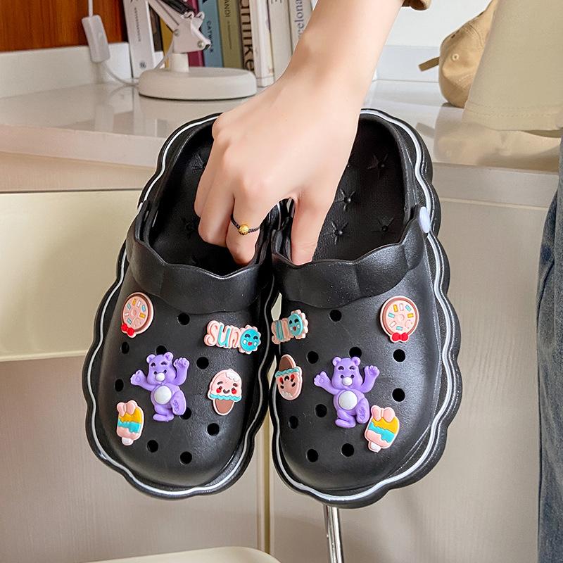 Cartoon hole shoes women's thick-soled soft-soled semi-slippers summer wear versatile sandals lazy bag head shoes