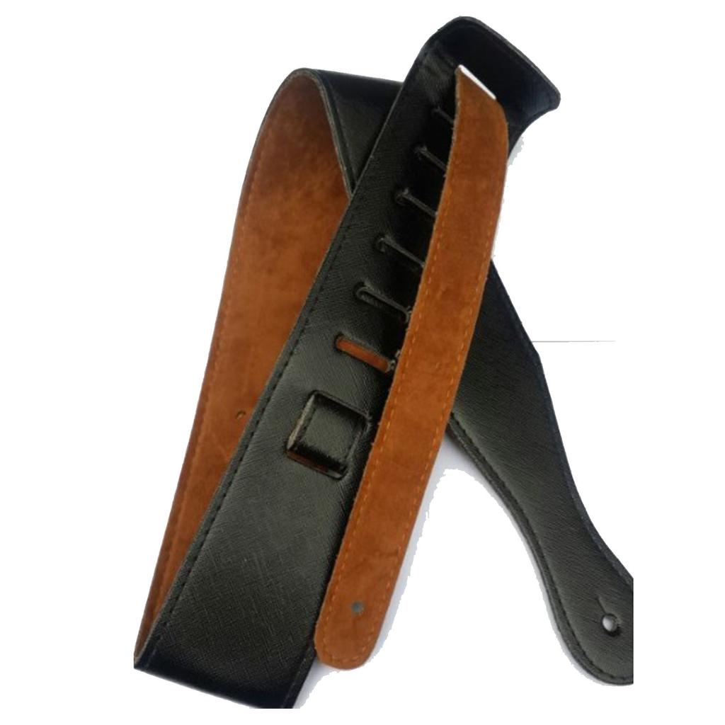 Guitar Leather Strap Black Hand Stitched Edge Adjustable Length Universal Bass Strap for Acoustic