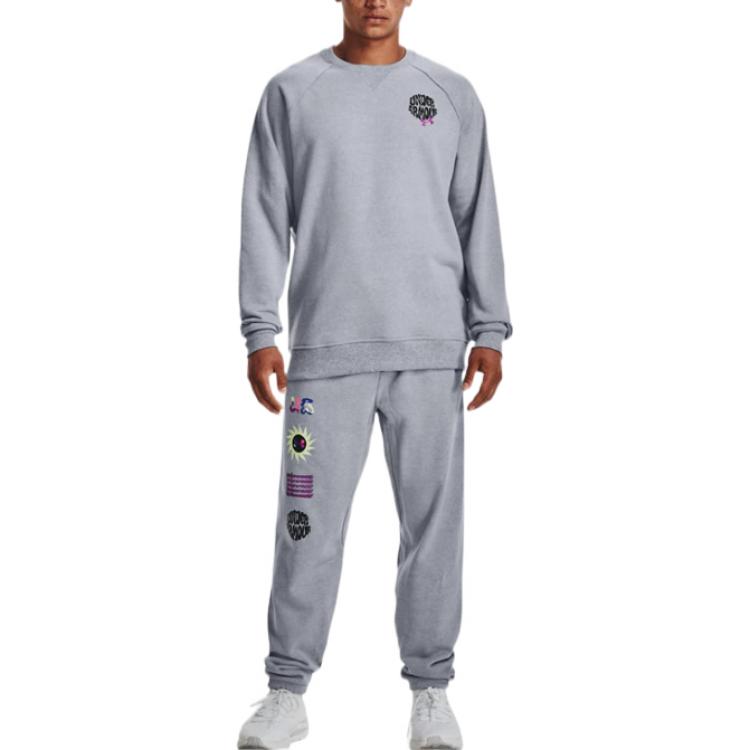 Under Armour Letter Print Crew Neck Pullover Sweatshirt Men Sweatshirt Gray 1373837-035