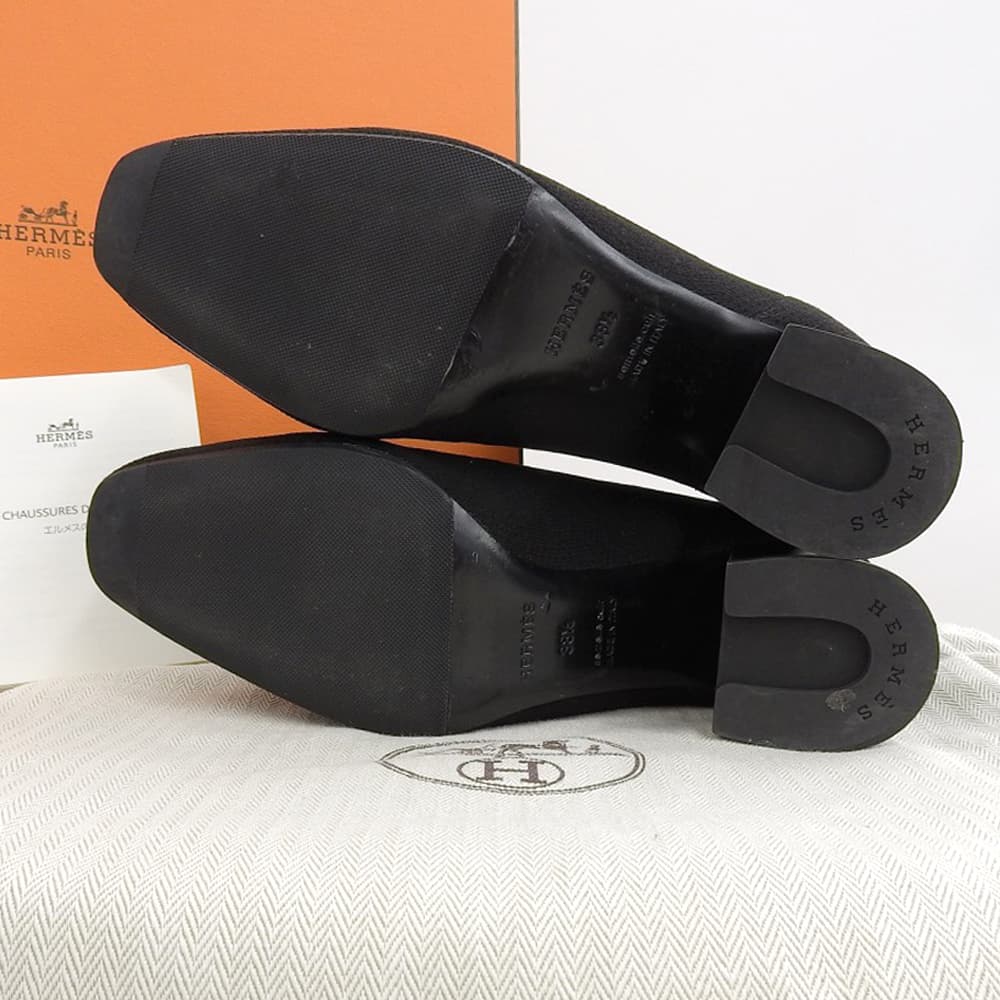 HERMES Excellent condition Volver Exlibris knit short boots, women's, black, size 38 1/2 shoes black fabricUsed