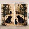 2pcs Vintage Bear Print Light Filtering Curtains - 100% Polyester Durable Machine Washable   Art Deco Forest Scene with Pine Tree