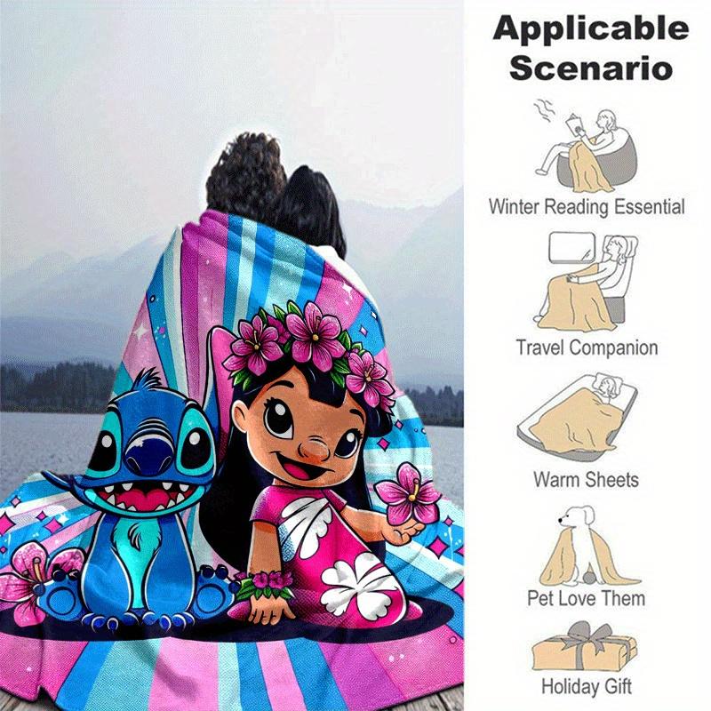1pc Stitch Printing Blanket - Soft, All-Season Throw for Living Room, Beroom,Personalize Gift with Aorable Cartoon Esign