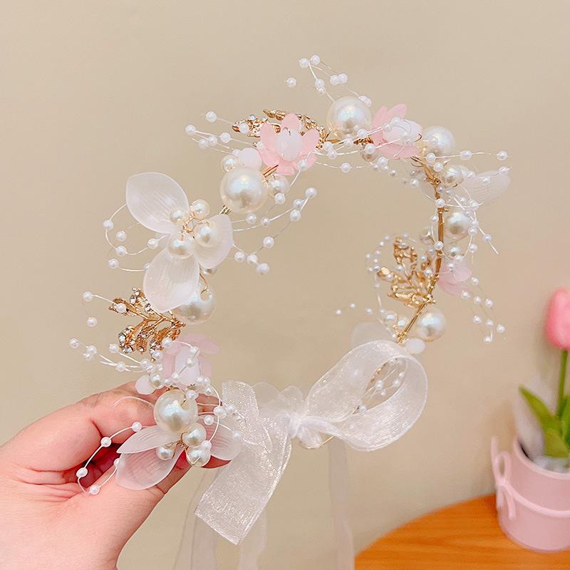 Hair Jewelry Children Gifts Spring Bohemian Girls Bridal Pearl Hair Headdress Flower Wreath Bride Garland Head Hoop Headbands