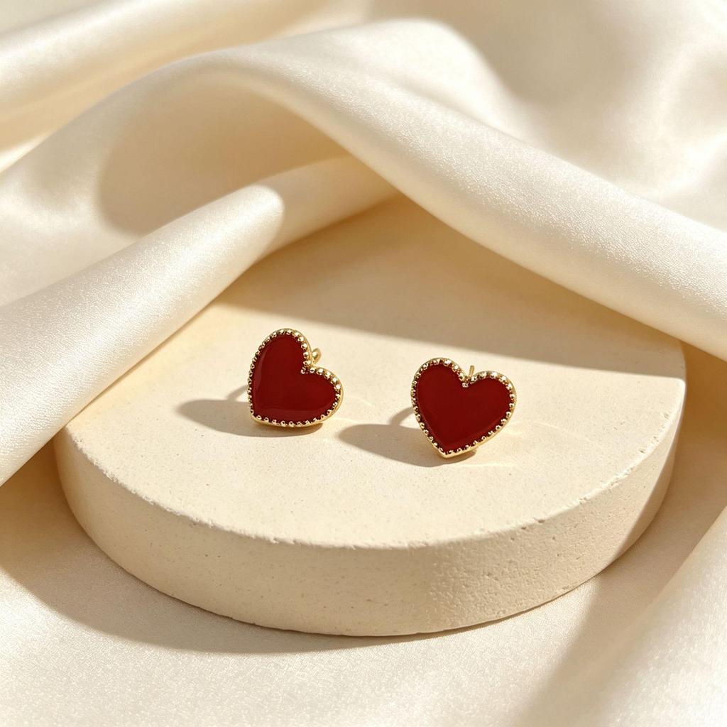 Heart-shaped Enamel Drip Stainless Steel Earrings - Simple, Fashionable, Creative Studs