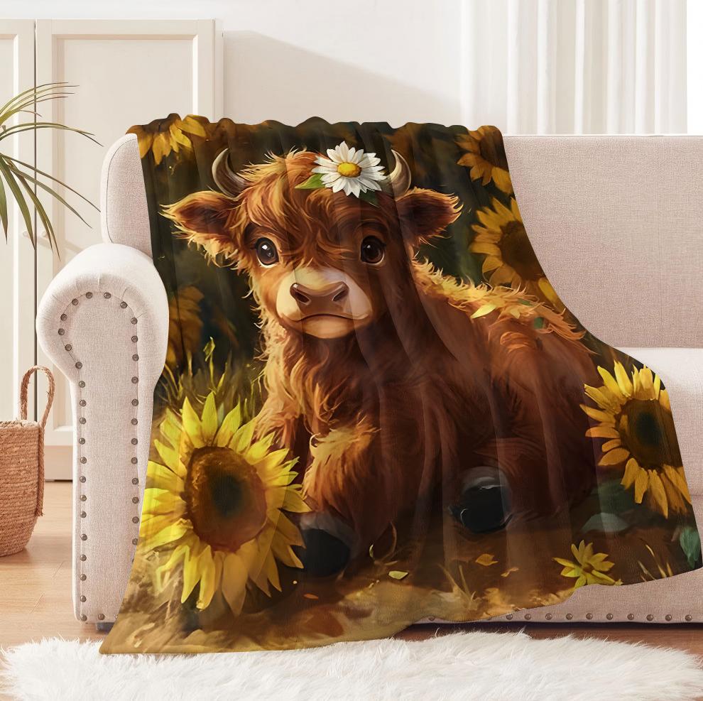 

1PC Blankets Funny Cute Highland Cow For Boys Girls Anniversary Birthday Gifts Festival Gifts Soft Warm Blanket Four season use 75cmx90cm