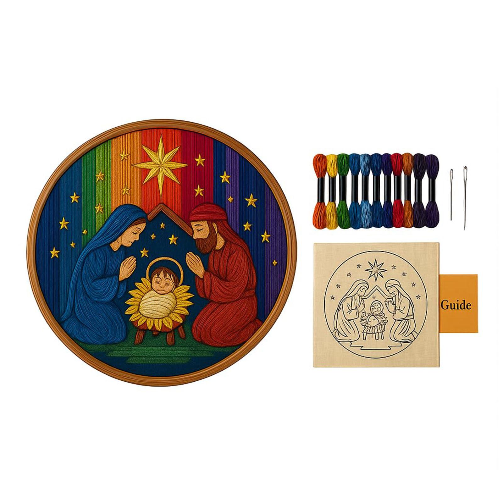 DIY Nativity Cross Stitch Kit with Stamped Embroidery Patterns Embroidery Starter Kit Christian Christmas Craft for Adults Kids