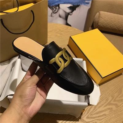 Flat-bottomed Bag Head Shoes Fashionable Round Head Metal Horse Buckle Casual Versatile Lazy Half Slippers Women