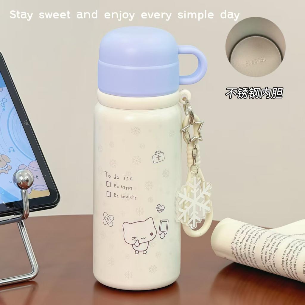 Soft Cute Simple Pen Kitten Thermos Cup Cute Snowflake Dark Pattern Girl Shopping Travel Portable High Value Thermos Cup