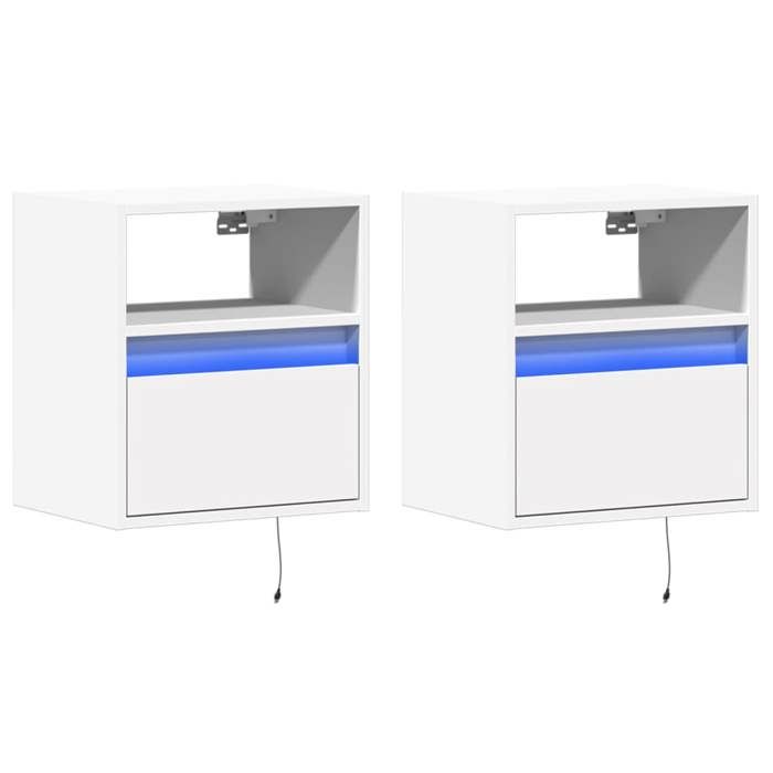 VidaXL Meubles TV muraux avec lumières LED 2 pcs blanc 41x31x45 cm, meuble TV suspendu au mur, unité TV flottante, support 852314