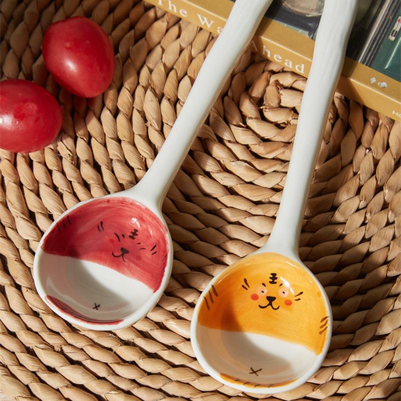 7,8 Zoll Große Nudelschüssel Keramik Suppen-Ramen-Schüssel Cartoon Tiger Schüssel Löffel für Kinder Mikrowellengeeignet