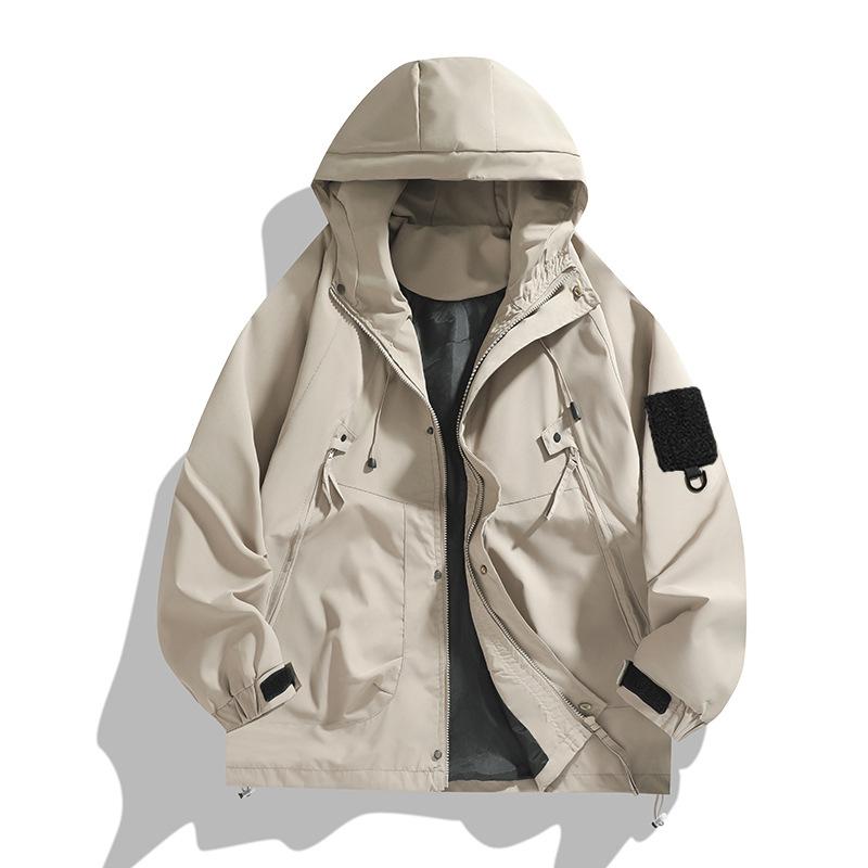 Spring and autumn three-proof loose mountain outdoor jacket men's windproof waterproof tide brand tooling hooded single punch jacket