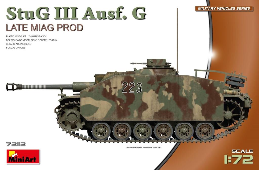 Miniart Scale Stug III G Late Miag Plastic Model Kit MA72112 1/72 Ausf. Model, (Tank)