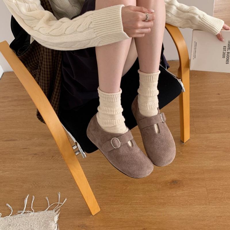 

Матовые кожаные туфли Мэри Джейн в стиле ретро, одинарные туфли, универсальные, цвета хаки, на плоской подошве, корейская версия 39