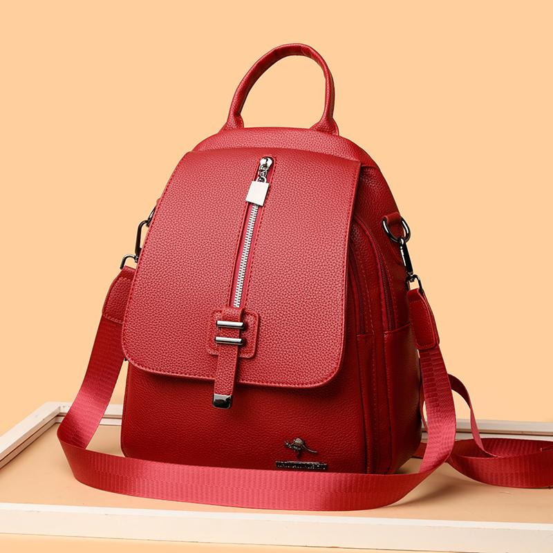 Women's Retro Solid Color Outdoor Backpack Soft Leather Large Capacity Backpack