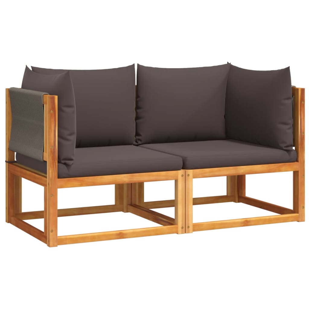 Garden Corner Sofa Set with Cushions 2 pcs Acacia Wood & Rope