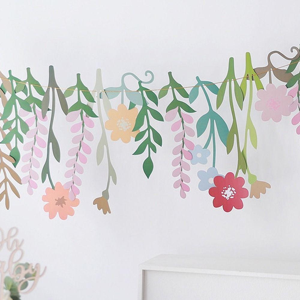 Vintage Floral Leaf Paper Banner Hanging Flower Flag Long Leaves Flower Banner  Home Decorations