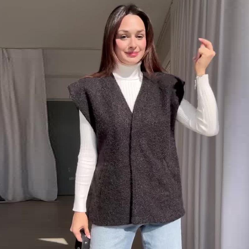 

Женский однотонный жилет с V-образным вырезом, свободный, повседневный, осень/зима 2024 XS чёрный