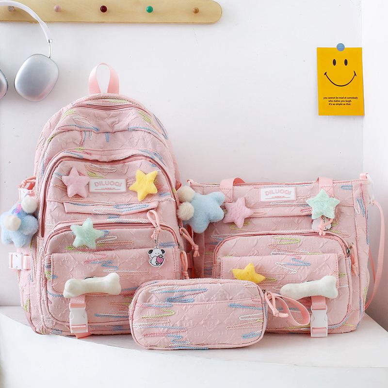 Children's Schoolbags Elementary School Students Junior High School Girls High School Students High Looking Three Piece Backpack