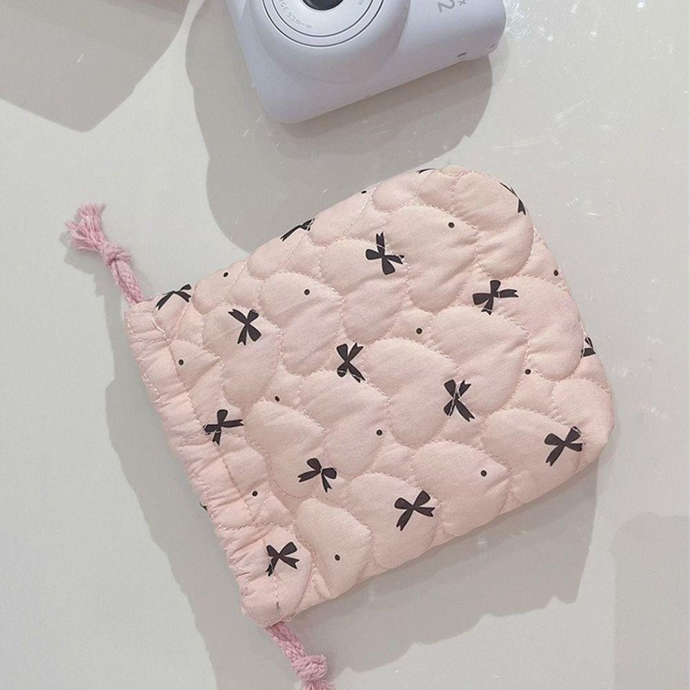 Anti-fall Drawstring Wallet Quilted Cotton Sanitary Napkin Storage Bag for Travel