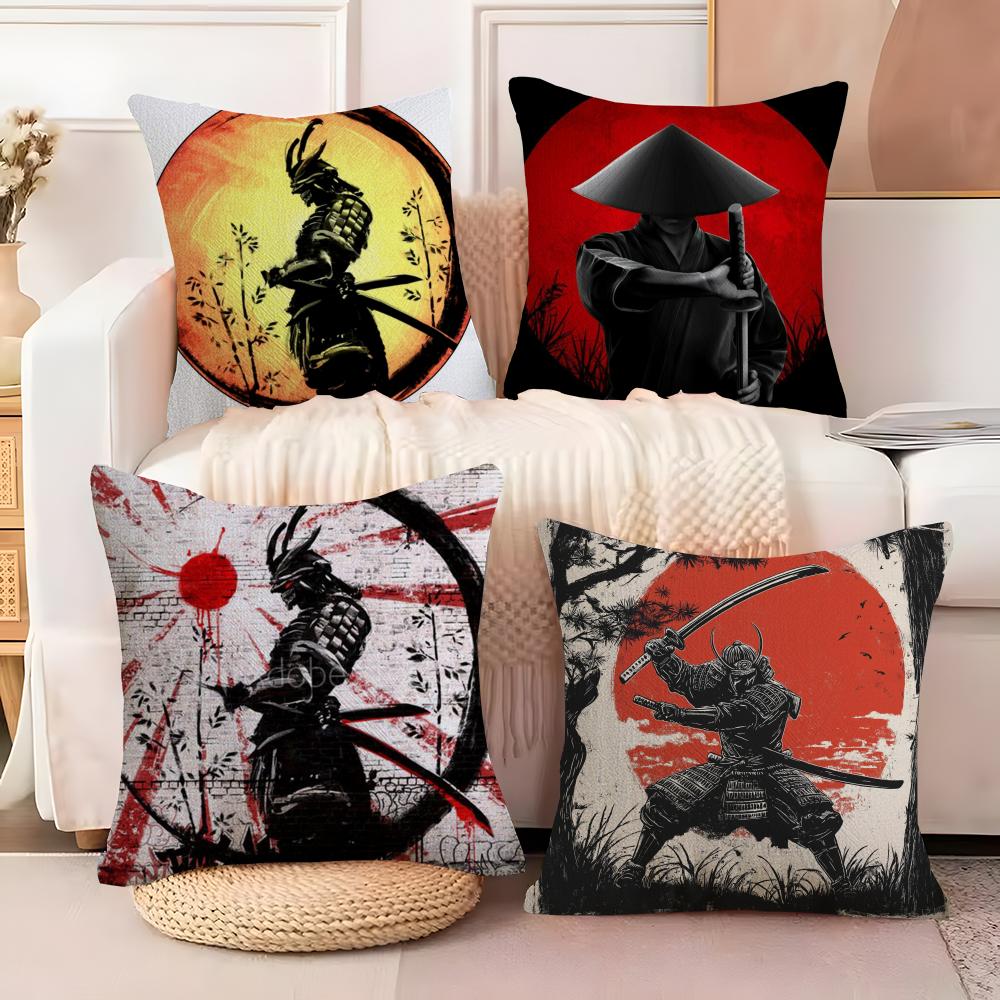 Classic And Handsome Shogun Samurai Pattern Pillow Case Linen Pillow Case Sofa Home Decor Cushion Cover Cushion Cove