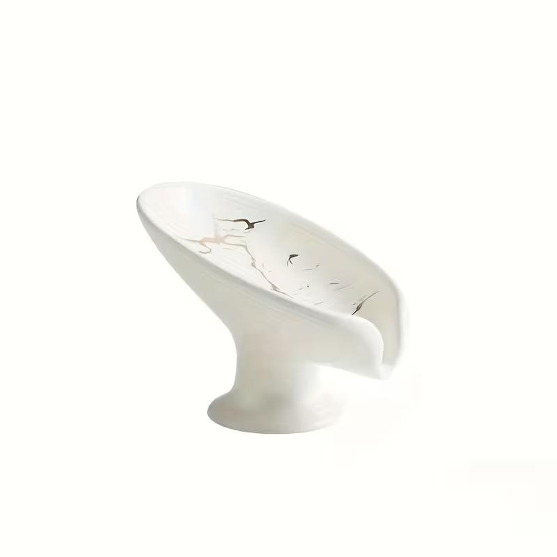 

Ceramic self draining water and fertilizer soap rack, marble appearance, leaf shaped soap tray, easy to clean bathroom білий