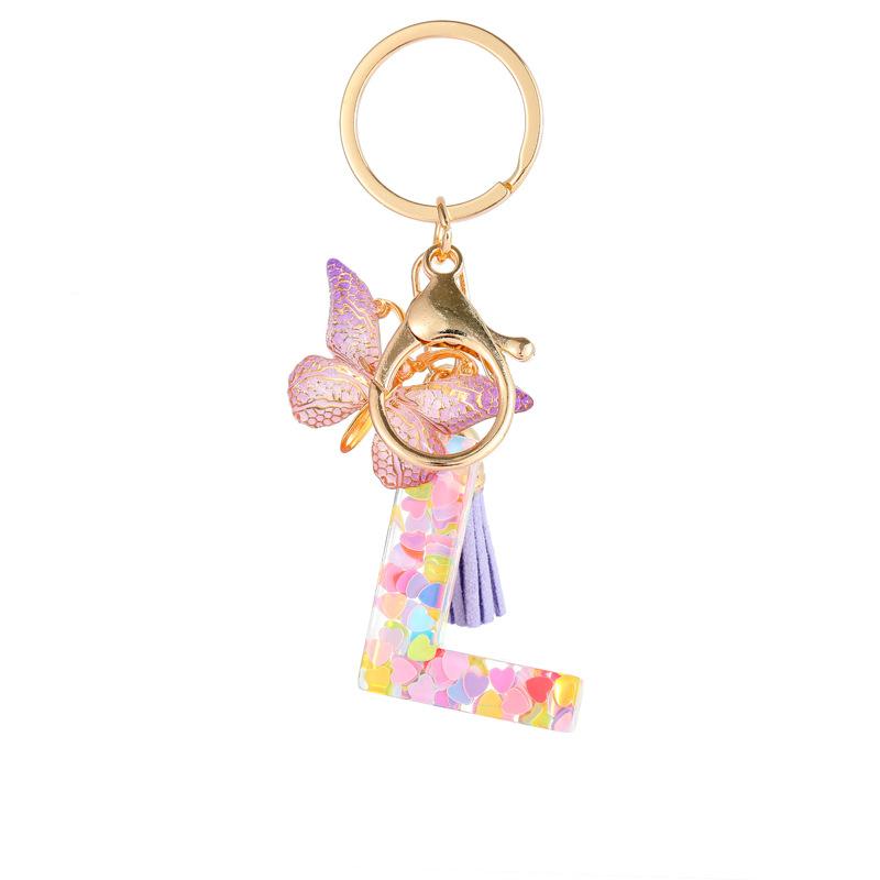 Light Purple Sequin Fringe Resin Keychain 26-Letter Accessory Classic Retro Durable Bag Charm Practical Gift For Friends And Family