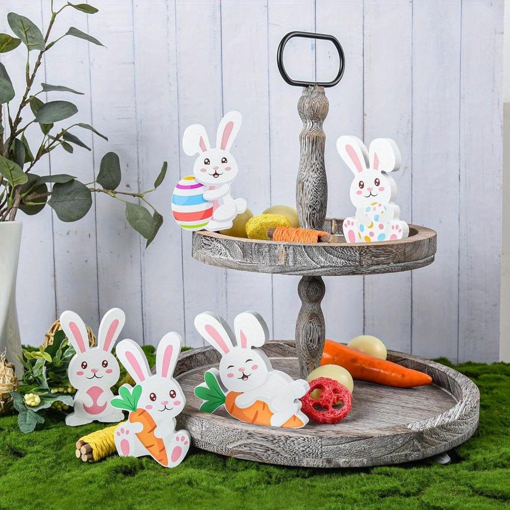 5pcs/set Wooden Easter Bunny Decoration Bunny Shape Wooden Sign Freestanding Bunny Tabletop decor