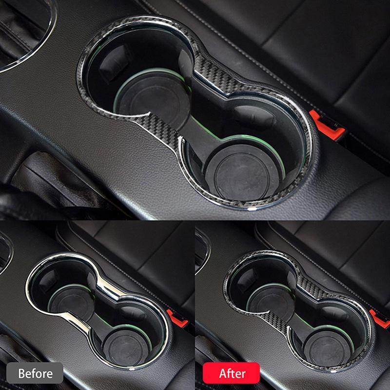 Carbon Black Car Center Cup Holder Cover Frame Trim Decorative Stickers Parts For Ford Mustang 2015-2020