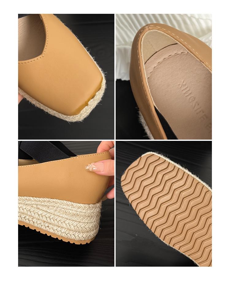 Korean Style 8CM Height Boost Ballet Espadrilles with Thick Sole & Cross Strap Wedge Heel - 2025 Edition