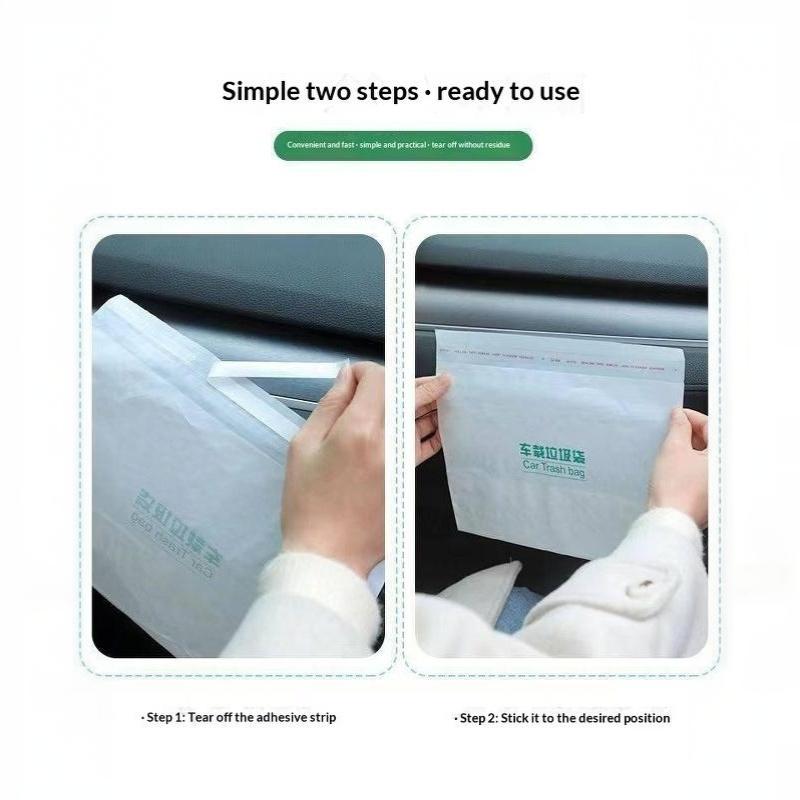 100Pcs Portable Self Adhesive Disposable Car Trash Bags Leak Proof Garbage Pouches for Travel Outdoor Trips
