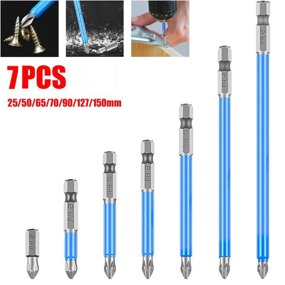 7PCS/Set Hex Shank Cross Bit Anti-Slip Wear-resistant Magnetic Screwdriver Bit Set High Hardness PH2 Screwdriver Bits Hand Tools