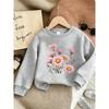 European sizes Cute Floral Print Kids'  Lightweight Round Neck Sweatshirt, Comfortable Outdoor Wear Choice for 0-3 Year Old Kids