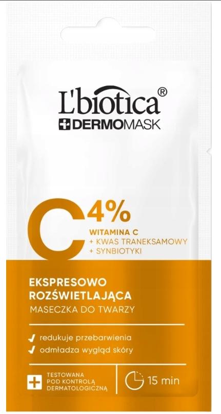 L'Biotica Dermomask Maseczka do twarzy ekspresowo rozświetlająca z witaminą C, 8 ml