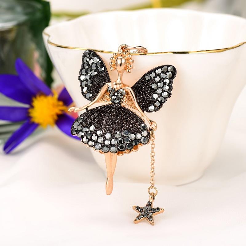 Cute Butterfly Fairy Keychain Bling Rhinestone Alloy Key Chain Ring Purse Bag Backpack Charm Women Girls Birthday Gift