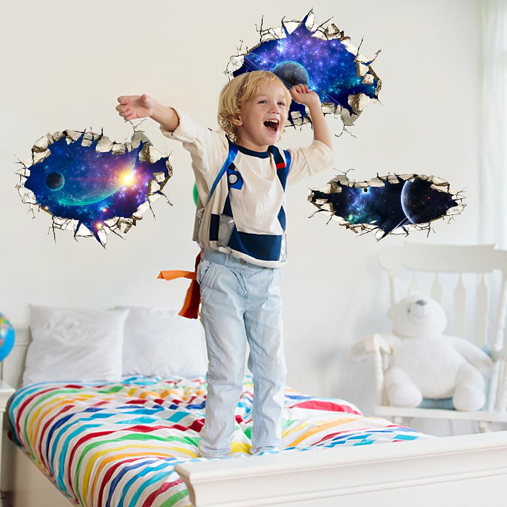 1sheet PVC Wall Stickers Wall Decoration Universe Theme Crackle Pattern 1180x390mm