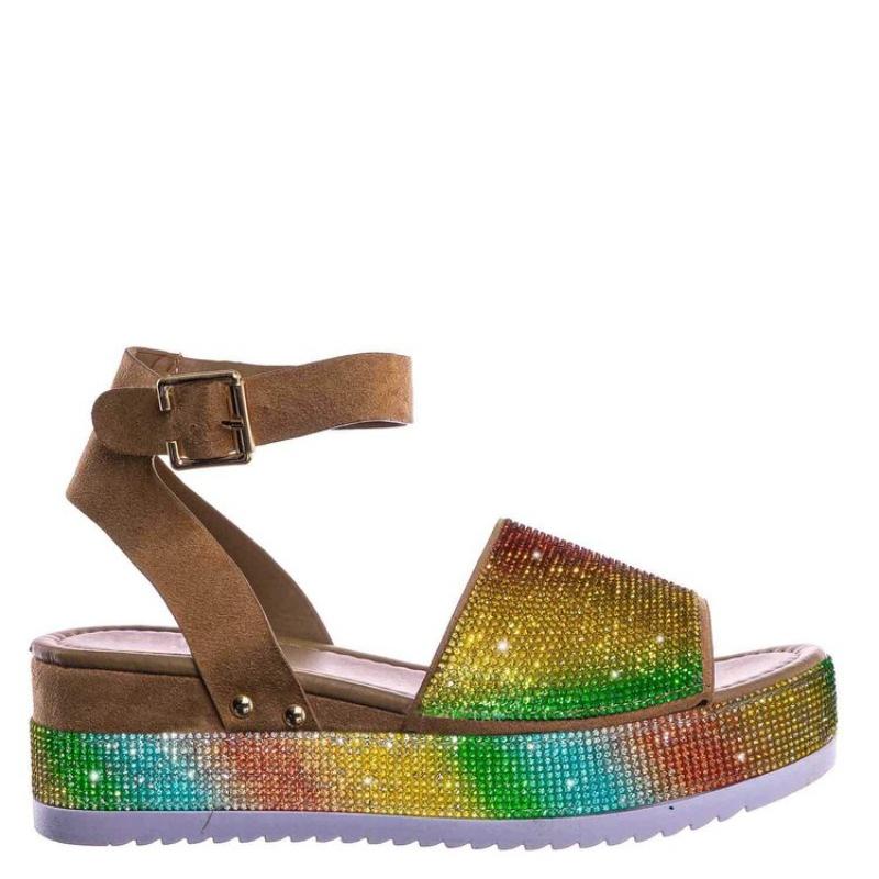 New Casual Wedges Shiny Rhinestone Sandals Women's 2026 Summer Platform Sandals Women's Ankle Strap Sandals