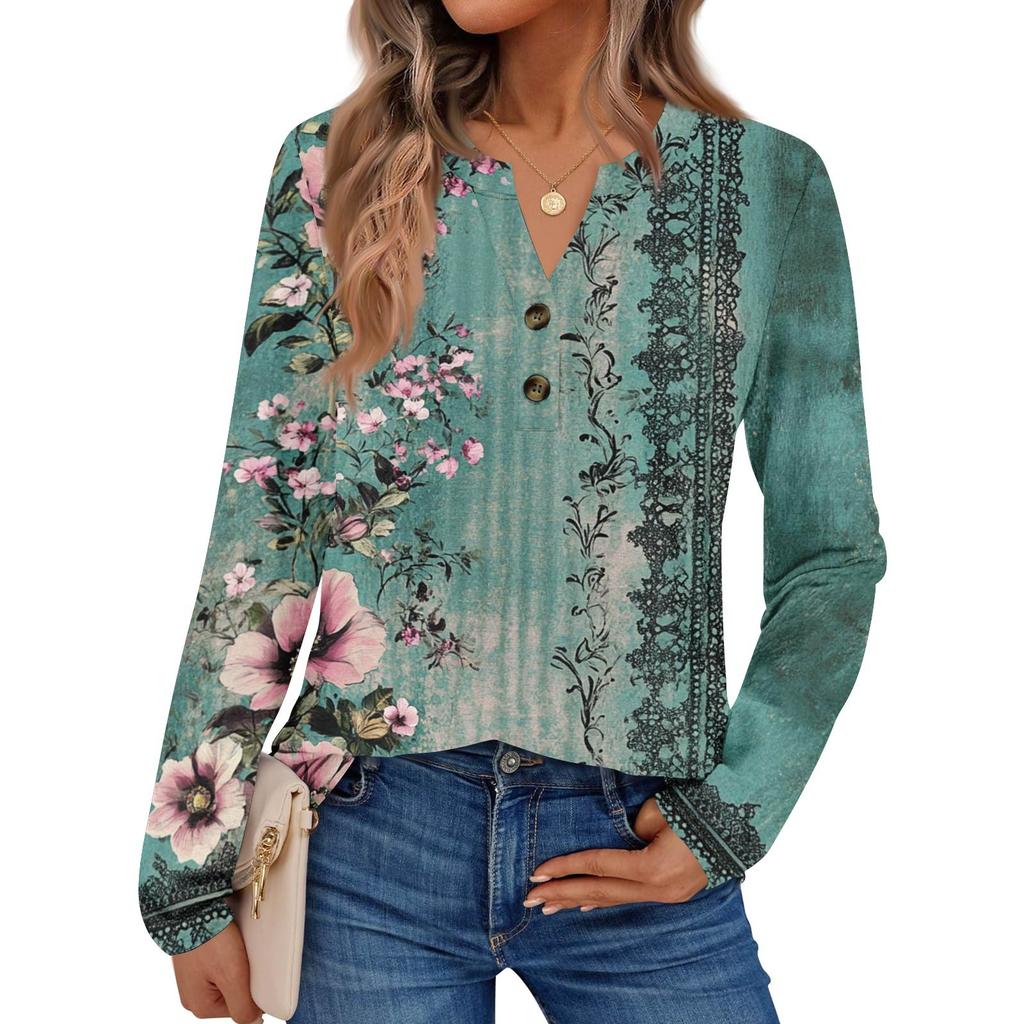 Women's Printed Long Sleeve Shirts Elegant Casual Tops Trendy Shirts Tops