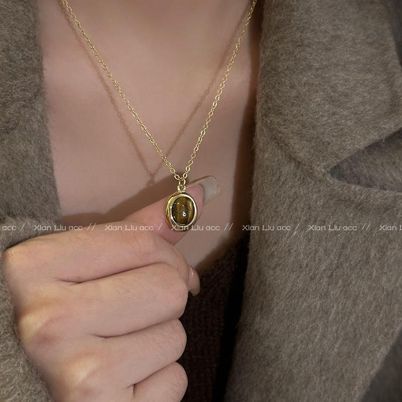 

Средневековый стиль старых денег, бусины, цепочка на ключицу, женская, натуральный камень Tiger s Eye Pendant Necklace