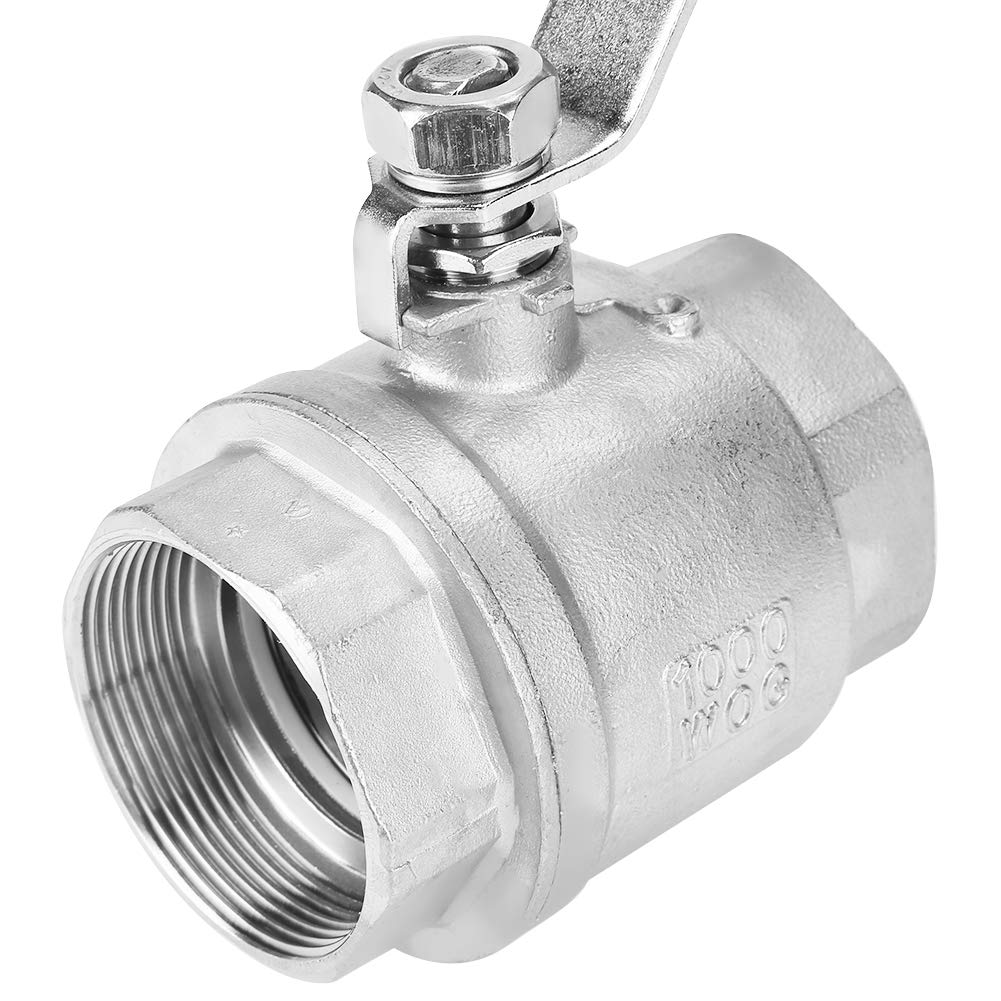 Akozon 2" DN50 Female Thread Ball Valve, Full Port, 304 Stainless Steel Two-Piece, 1000 WOG Heavy Duty, Blue Vinyl Insulated Handle