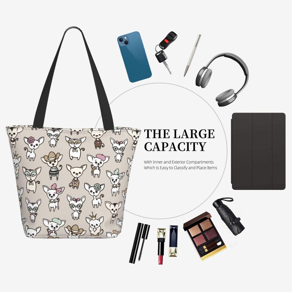 FURONGA Chihuahua Dog Tote Bag for Women, Lightweight, Large Capacity, A5 Capacity, Popular, Stylish, Durable, ShoulderHandbag, Travel, Unisex,