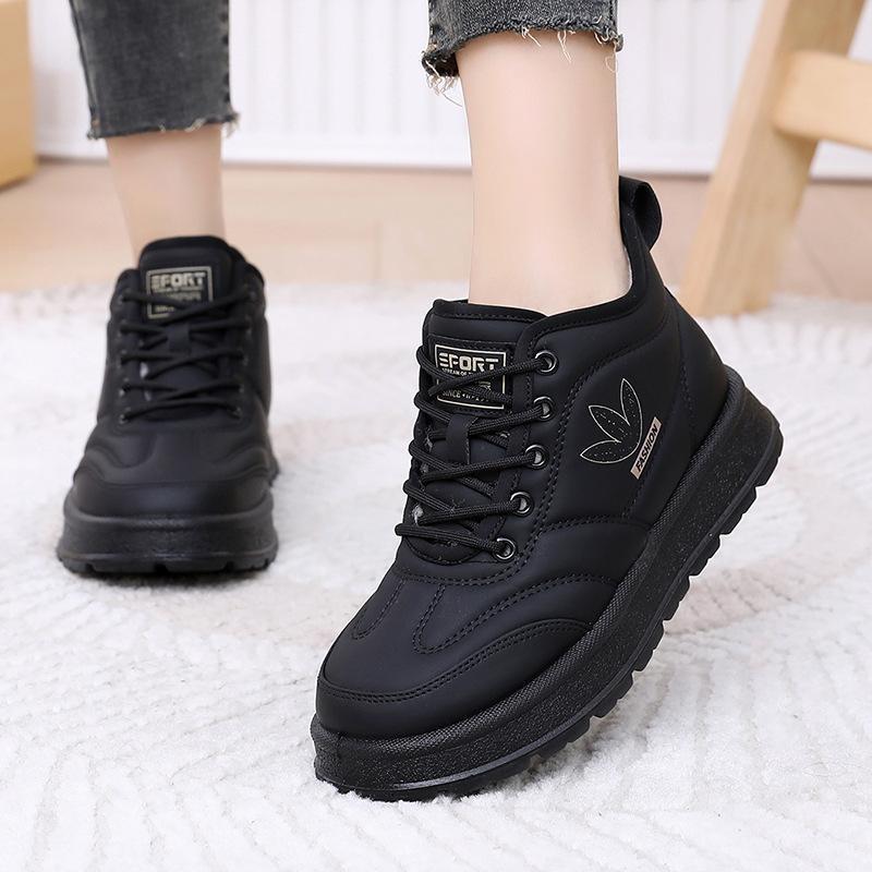 Women's Fashion Lightweight Thick Sole Lace-up Winter Warm Snow Boots Fur One Wool Lining Non-slip Casual Sports Cotton Boots Sneakers