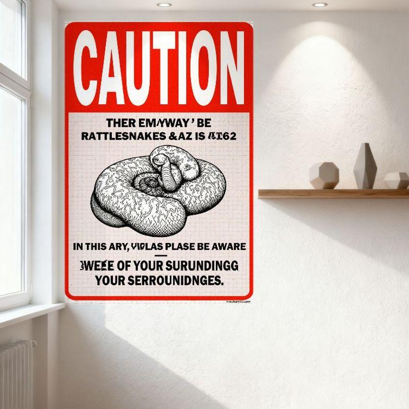 Rattlesnake Waarschuwing Metalen Blikbord - Gestileerde Typografie Kunst met Slang Illustratie, Vintage Waarschuwingsbord Decor voor Huis