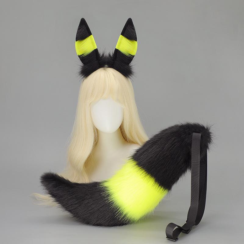 

Game Anime Umbreon Cosplay Adult Unisex Ears Headband Furry Anthropomorphic Headdress Plush Tail Headwear Halloween Cute Props