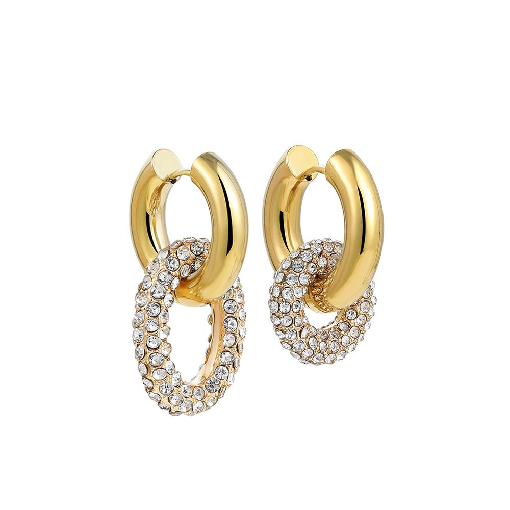 Luxury Cubic Zirconia Stainless Steel Hoop Earrings for Women Gold Color Round Circle Oval Geometric Earrings Fashion Zircon