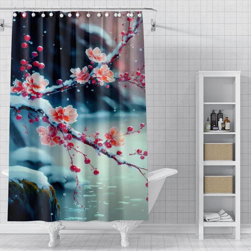 Plum Blossom Flowers Home Shower Curtains For Bathroom Waterproof Fabric Modern Nordic Style Bathroom Curtains