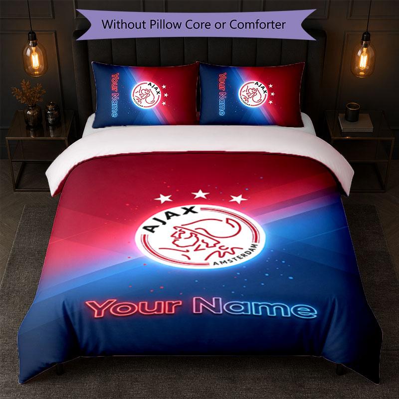 Ajax Amsterdam Custom Name Text Bedding Set 1 Duvet Cover+2 Pillowcases Soccer Logo Personalized Gift For Special Occasion Bedroom Decor