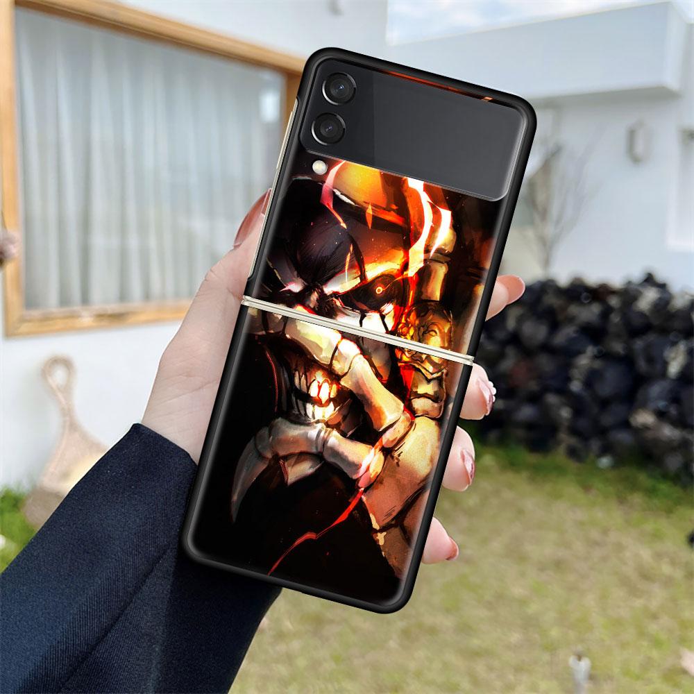 Case For Samsung Galaxy Z Flip 3 5G Black Hard Luxury ZFlip Phone Cover Fall Prevention Fashion PC Shell Overlord Skull Anime
