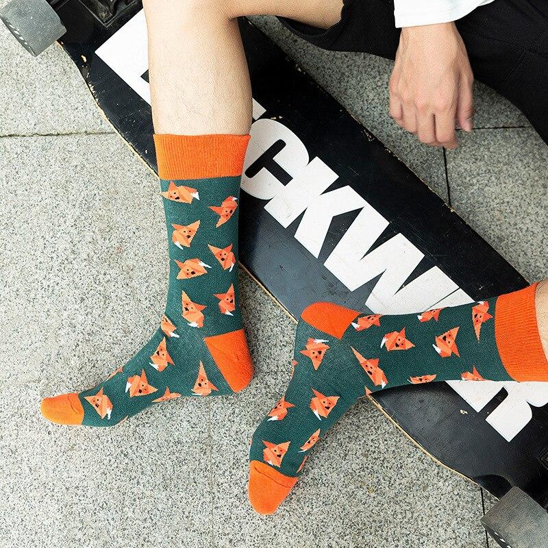 1 Pair Comfortable Cotton Men's Socks, Animal Skull Pattern, Street Fashion Trend Mid Calf Socks, Suitable for Autumn and Winter