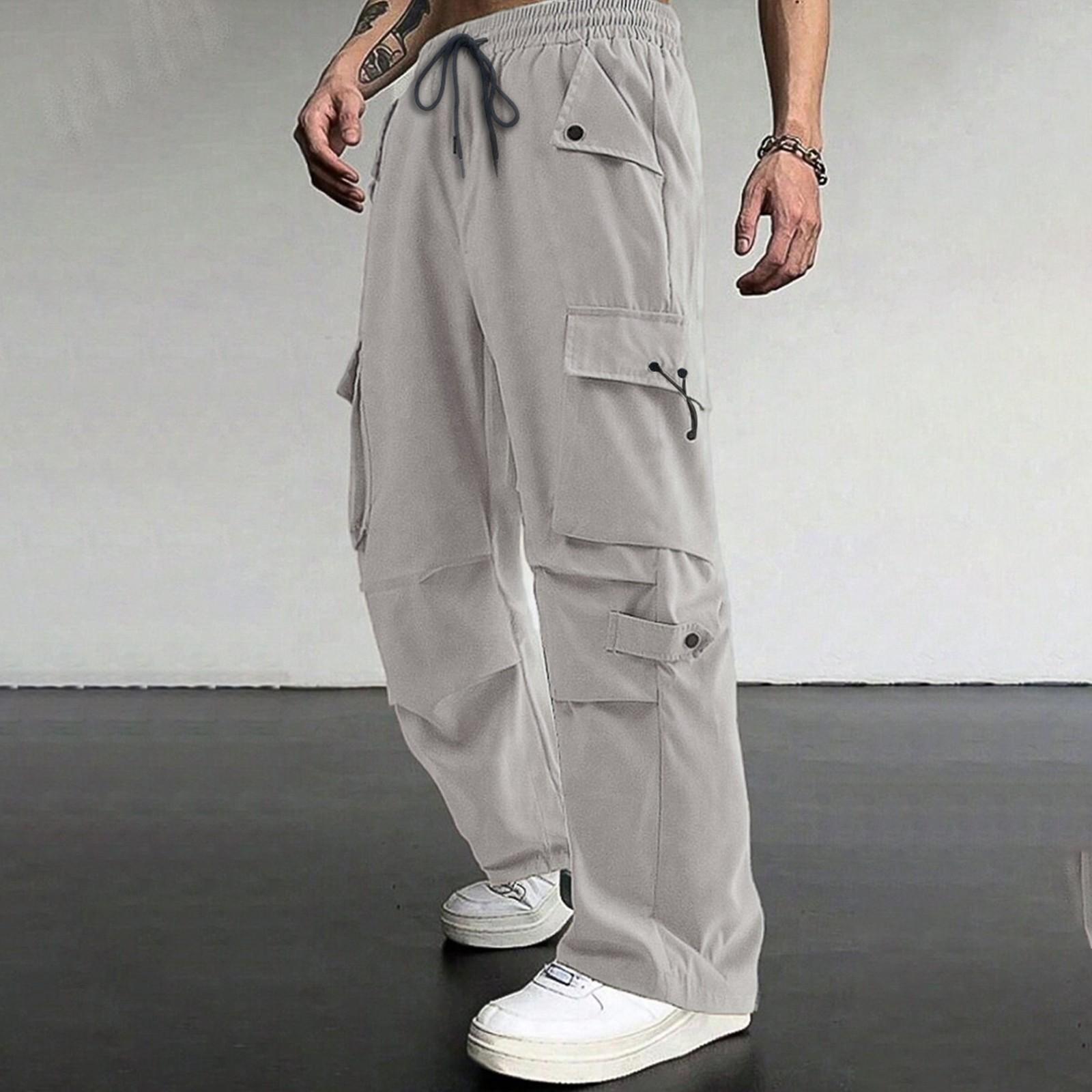 

Мужские свободные повседневные рабочие брюки с несколькими карманами, молодежные брюки на резинке и шнурке XL